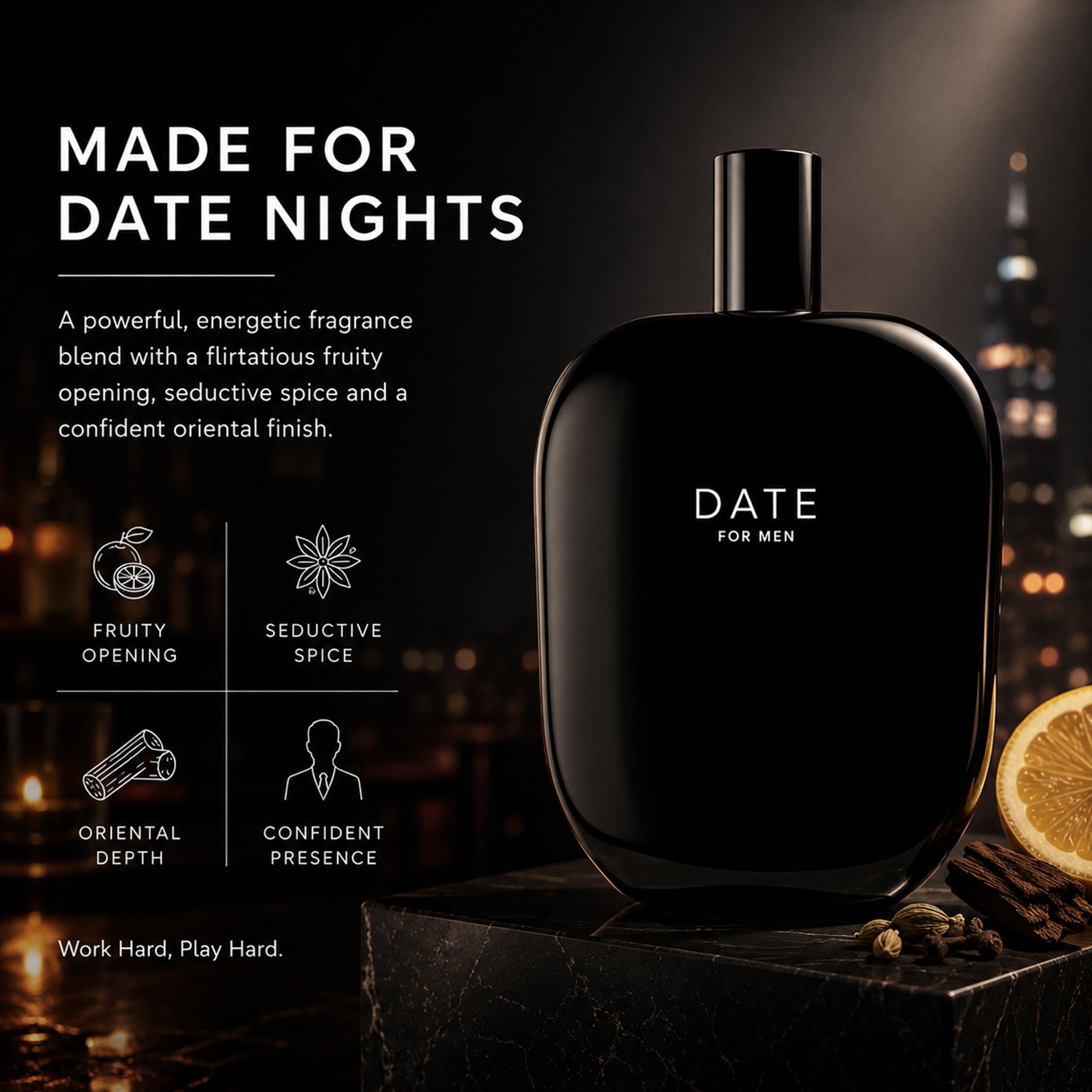 Fragrance One Jeremy Fragrance Date for Men | Profumo da uomo | Fruttato orientale fresco | Eau de Parfum per uomo | Intensivo | Lunga durata | Perfetto per un appuntamento | Bottiglia da 50 ml
