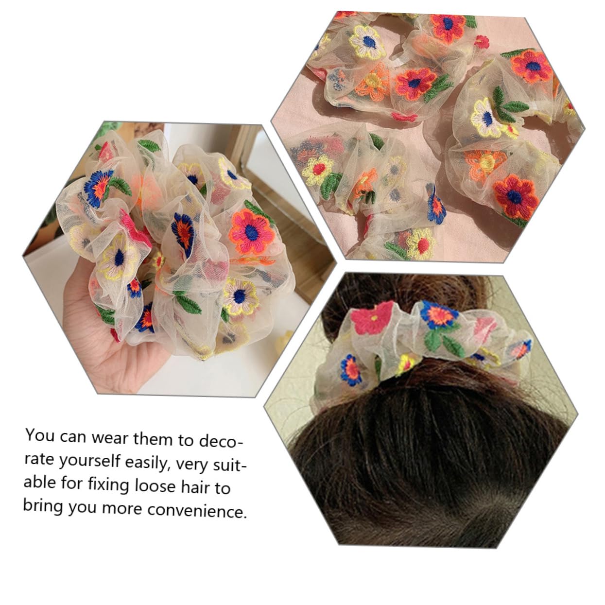 Healeved 24piezas Scrunchies De Malla Flores Bordadas Accesorios Para Cabello Coleteros Elásticos Para Mujeres Para Peinados y Uso Diario