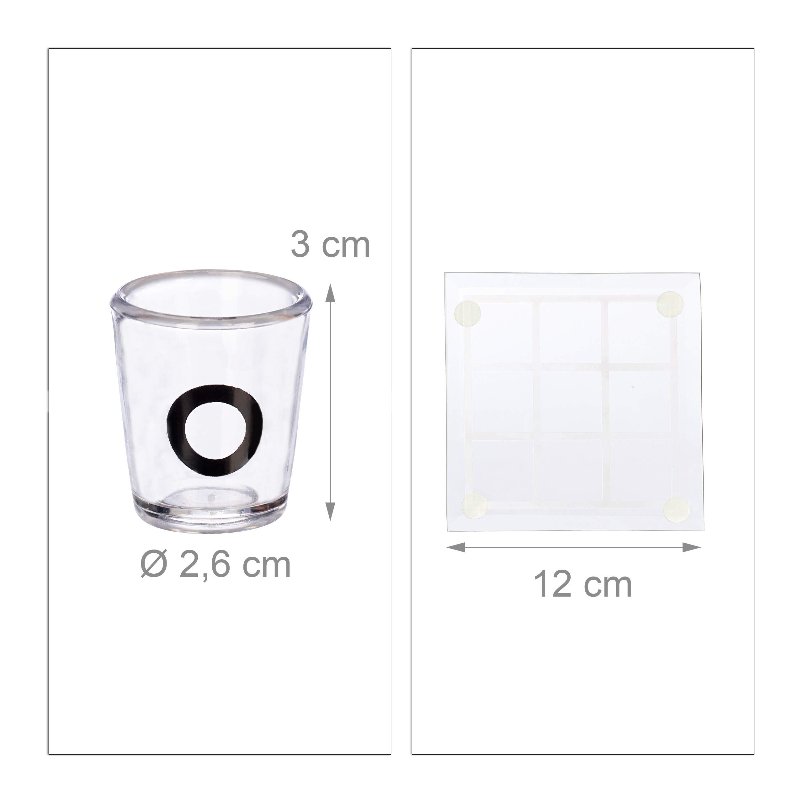 Relaxdays Tris Alcolico per Adulti, 2 Persone, 9 Bicchierini, Gioco per Addii al Celibato e Nubilato, Divertente Drinking Game, Trasparente