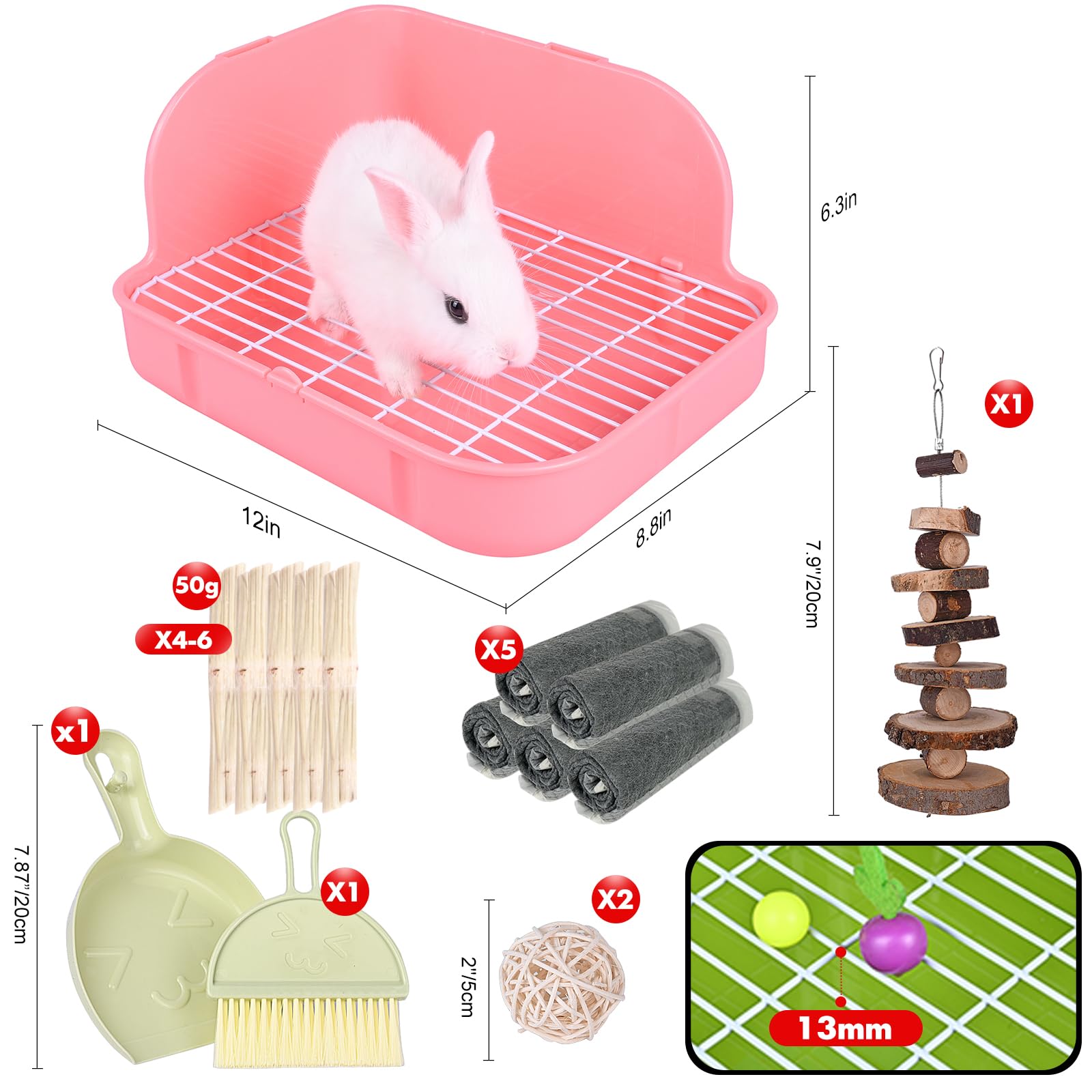 WYOK Caja de arena para conejo, caja de plástico cuadrada para orinal, caja de arena de esquina para animales pequeños, conejos, cobayas, chinchilla, hurones, galesaur, 11.4 pulgadas (rosa)
