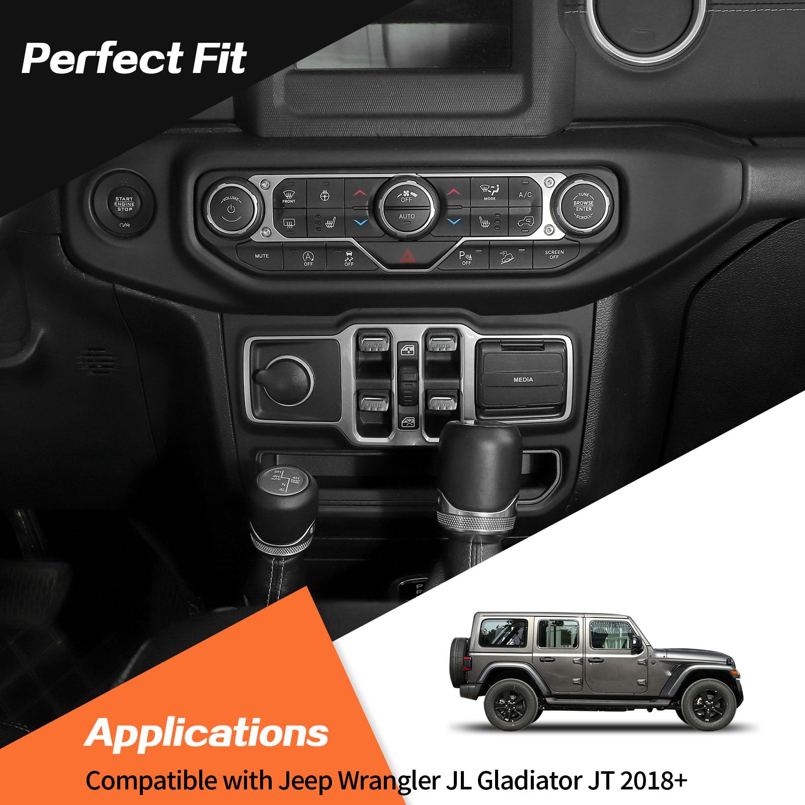 JeCar 4 coperture per pulsanti di interruttore per finestrino per Jeep Wrangler JL JLU Gladiator JT 2018-2024, accessori interni (lega di alluminio)