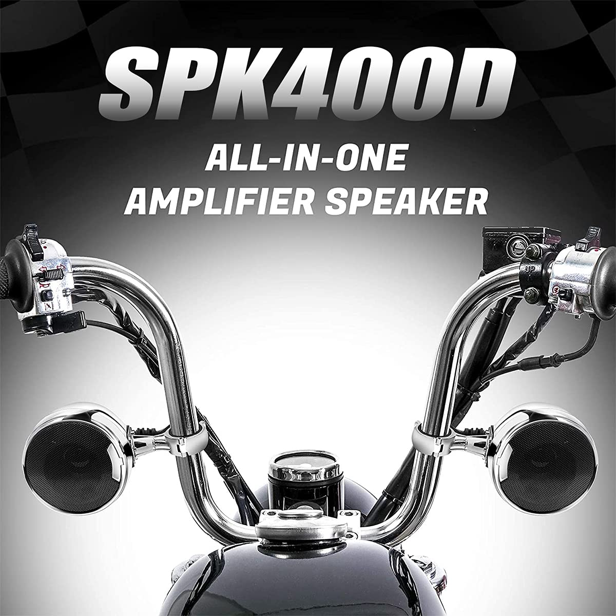 600W Amplificatore integrato 4.5" Bluetooth impermeabile Altoparlanti stereo per moto Sistema radio audio per moto con USB AUX MP3, adatto per l'installazione sul manubrio da 1 a 1.25" (Chrome)