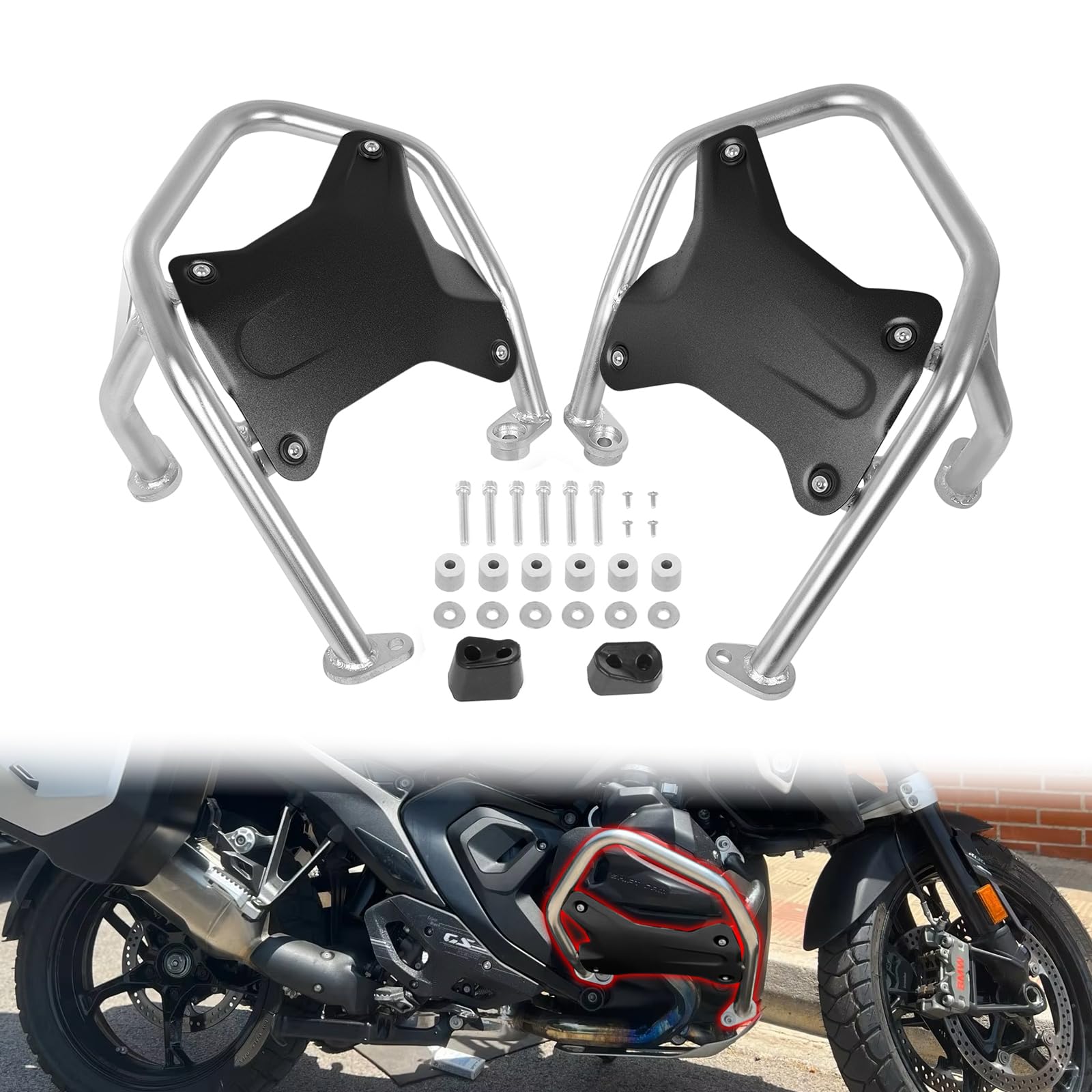 Barra de protección del motor de la motocicleta compatible con BMW R1300GS / R1300GS Adventure (2023-2025) R1300GS ADV R1300GSA, barra de protección del motor de acero inoxidable (negro)