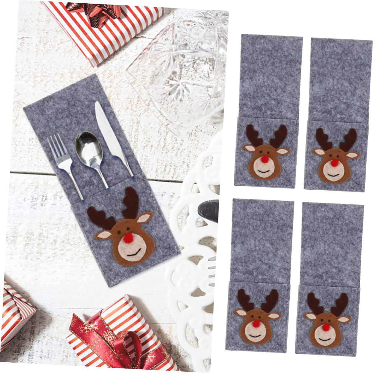 OKUMEYR 4pcs Christmas Cutlery Adorable Square Dinnerware Storage Bags Festive Tableware Holders for Holiday Parties Christmas Atmosphere Unique Design