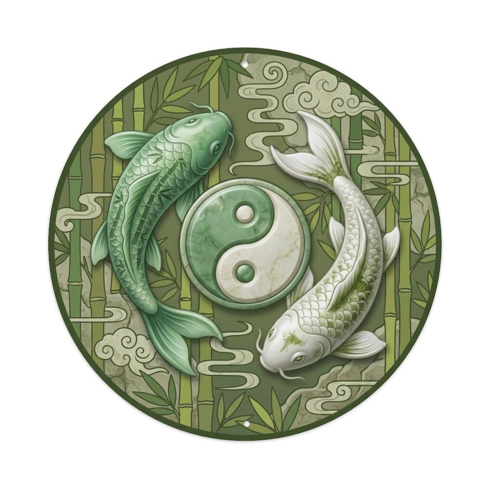 Japanese Koi Symbol Bamboo Grove Feng Shui Garden Metal Tin Sign Plaque Wall Decor for Cafe, Man Cave, Club Bar, Office, Home Garden Round Metal Poster 8x8Inch