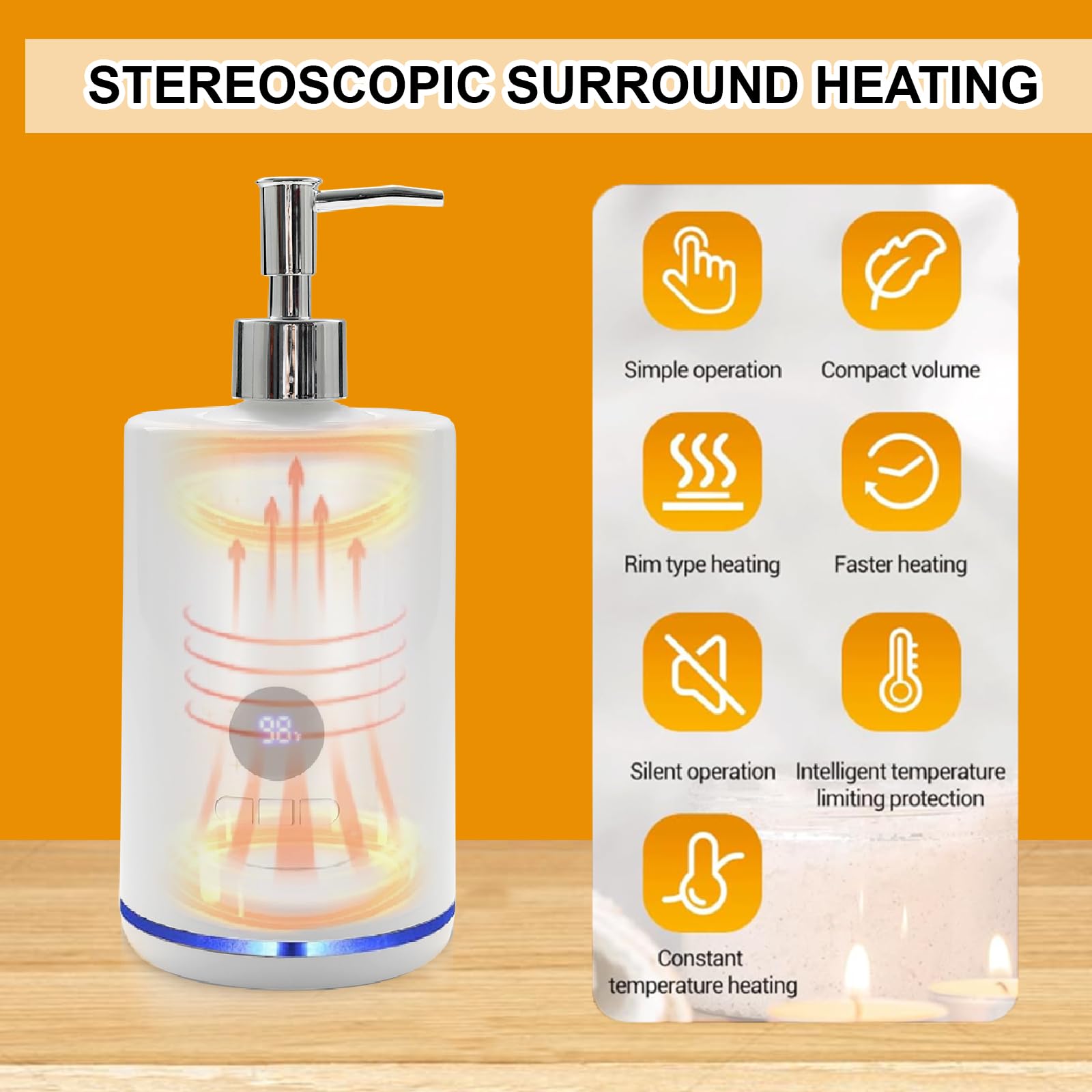 Massageöl Wärmer | Externe Kunststoff Flasche - LED Beleuchtung | Temperaturbereich 40-60°C | Für Massageöl und ätherische Öle | Massage Wellness Wohlfühlen | Stilvoller Massageöl Erwärmer (Weiß)