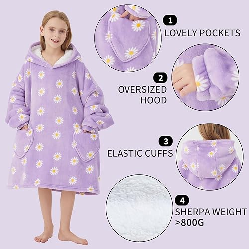 Miniatura 191 de Wearable Blanket Hoodie for Kids Oversized Sherpa Blanket Hoodie for Kids Boys Girls Teens 6-13YR,Navy Shark