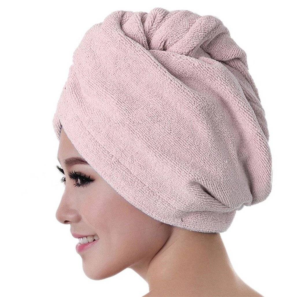 Jiacheng29 Women's Pink Microfiber Bath Towel Hair Dry Hat Cap Quick Drying Shower Caps