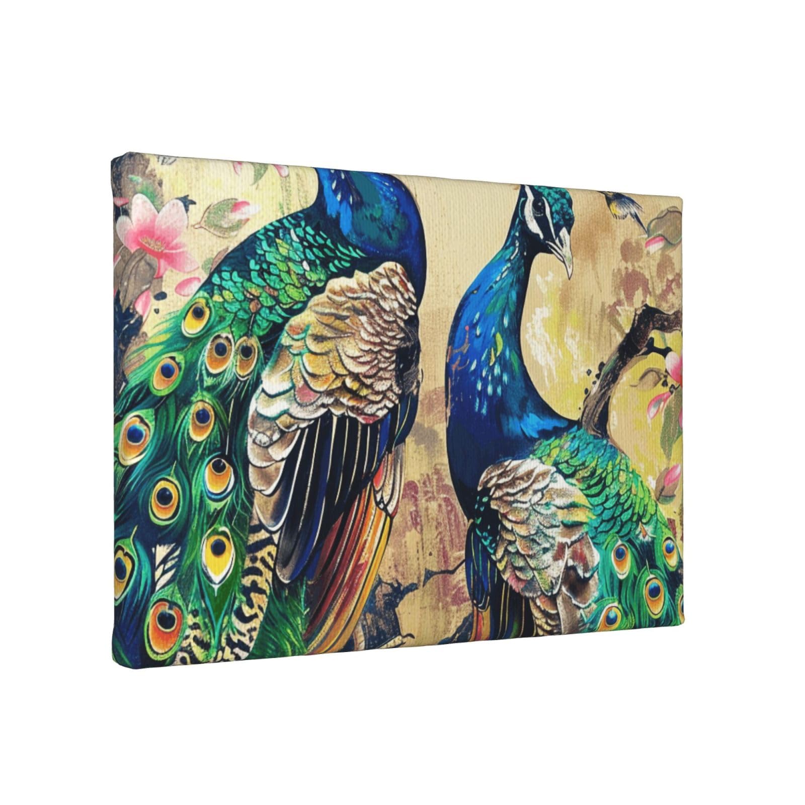 YKLJG Peacocks Printed Wall Art Canvas Painting 30x20 CM Wooden Framed Picture Painting Artwork Prints for Bedroom Kitchen Home Office Decor