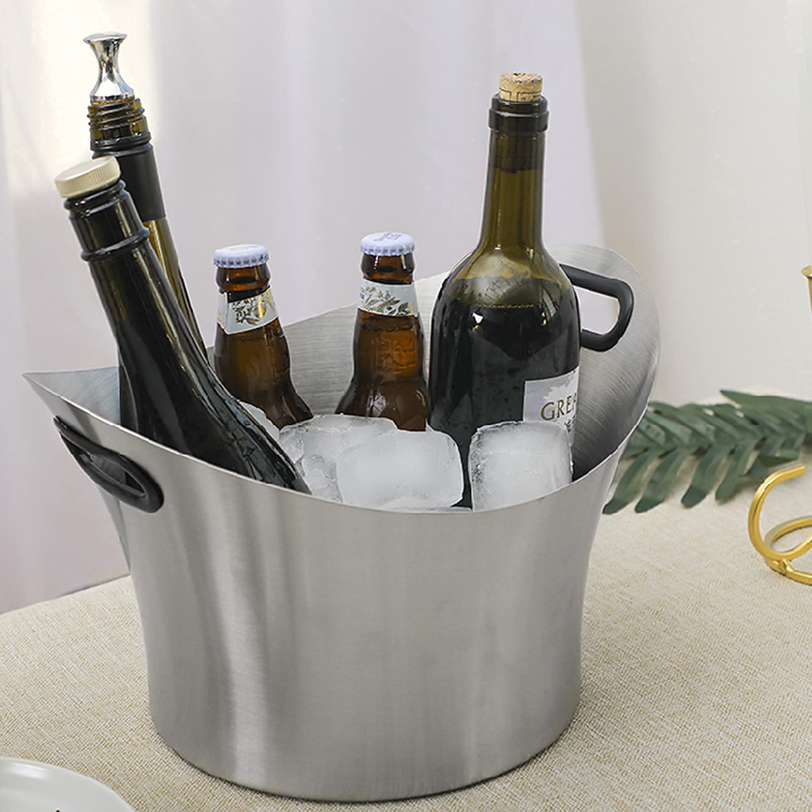 KOHARA Cubo de Hielo de Acero Inoxidable, Equipado con Pinzas para Hielo, Enfriador de Bebidas para Botellas de Cerveza, Cubo de Hielo para Fiestas, Caja de Bebidas frías para Bebidas