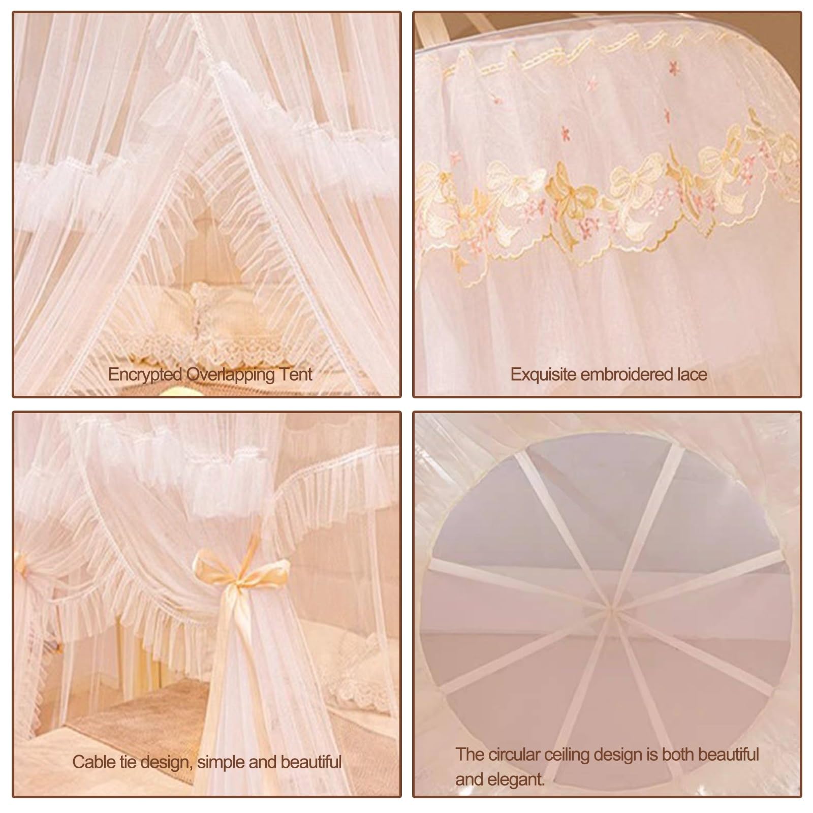 SARKEY Transparenter Netz Kuppel Bettvorhang,Feines Durchsichtiges,Prinzessinnen Betthimmels,Atmungsaktives Mesh Zelt Bett Vorhang,Erwachsene,Hochzeit Dekoration