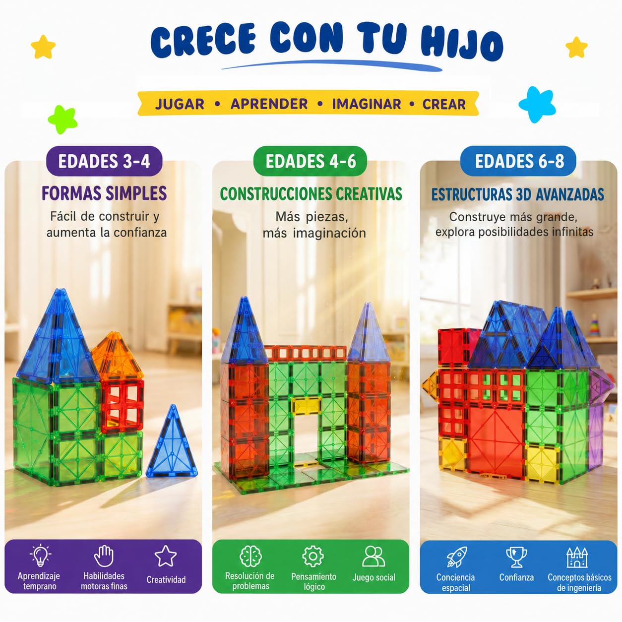 Bloques De Construcción Magnéticos – Juguete Educativo Stem con Tuiles Magnéticas para Niños, Aprendizaje Creativo Montessori Sensorial para Niños Y Niñas Desde 3 Años – 47 Piezas