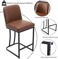 Vista 4 de Juego de 2 taburetes de bar modernos de piel sintética con patas negras, taburetes de bar de 24 pulgadas, sillas de bar tapizadas con respaldo