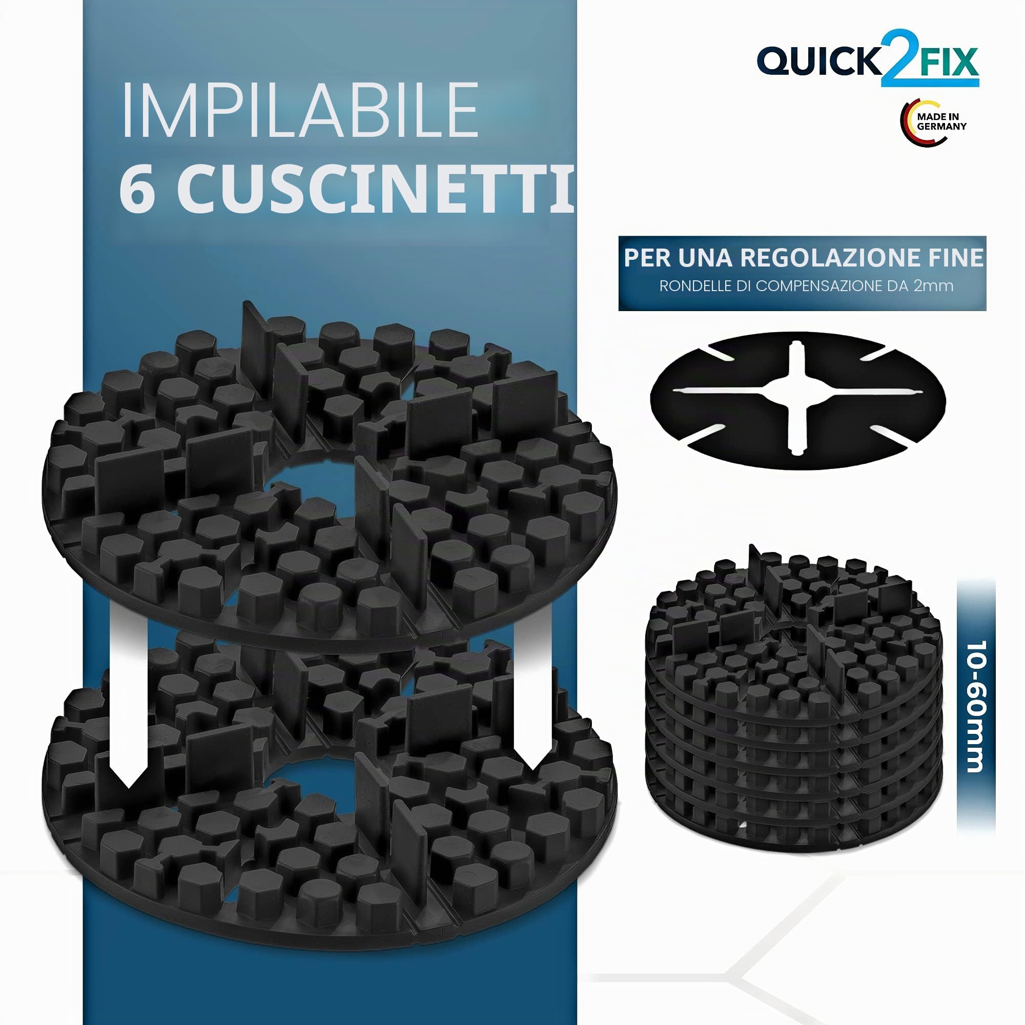 50 cuscinetti in gomma – Larghezza fughe 2 mm x altezza 10 mm – Cuscinetto a palo per pannelli terrazzi. Larghezza fughe 2 mm x altezza 10 mm. (2 x 10 mm (larghezza x altezza)