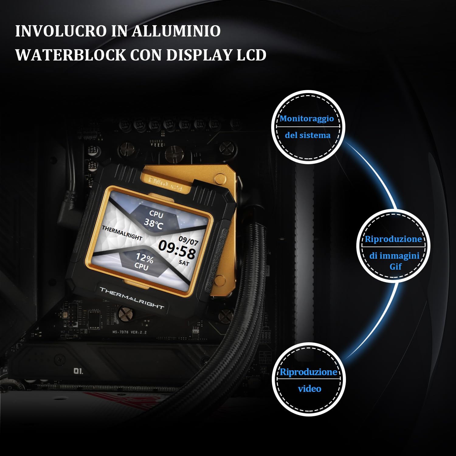 TR FW280 ARGB negro AIO CPU líquido refrigerante, pantalla LCD IPS con resolución 320 x 240, para AM4/AM5/Intel LGA1700/1851, pantalla LCD de absorción de sonido magnética de 2,4 pulgadas