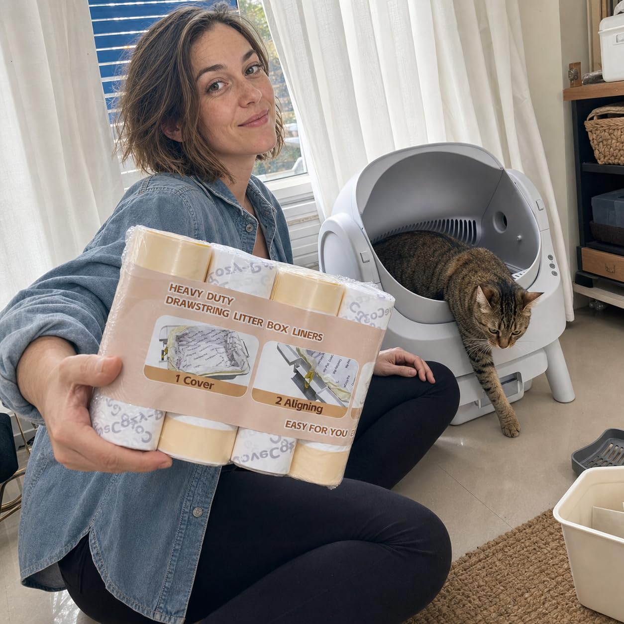 Katzentoilettenbeutel, kompatibel mit Autoscooper 11/12 und selbstreinigender Katzentoilette, 4 Rollen Katzenstreu, 120 Stück, Gelb - 120 Stück