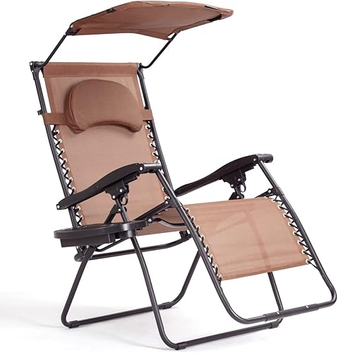 S Afstar Silla de gravedad cero con toldo de sombra, reclinable para patio, piscina, jardín, interior y exterior, silla de salón plegable con