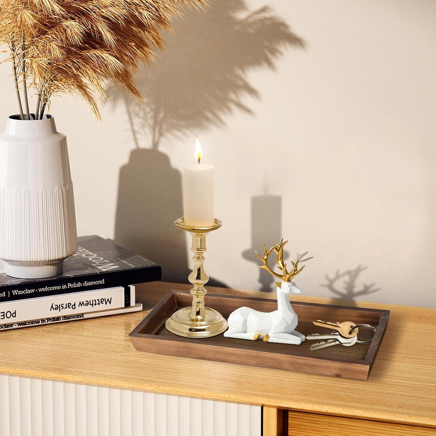 MAONAME Bathroom Vanity Tray, Rustic Long Narrow Tray, Rectangle Farmhouse Wood Trays, Countertop Organizer Trays for Candle, Perfume, 12.2" x 5" - Image 7