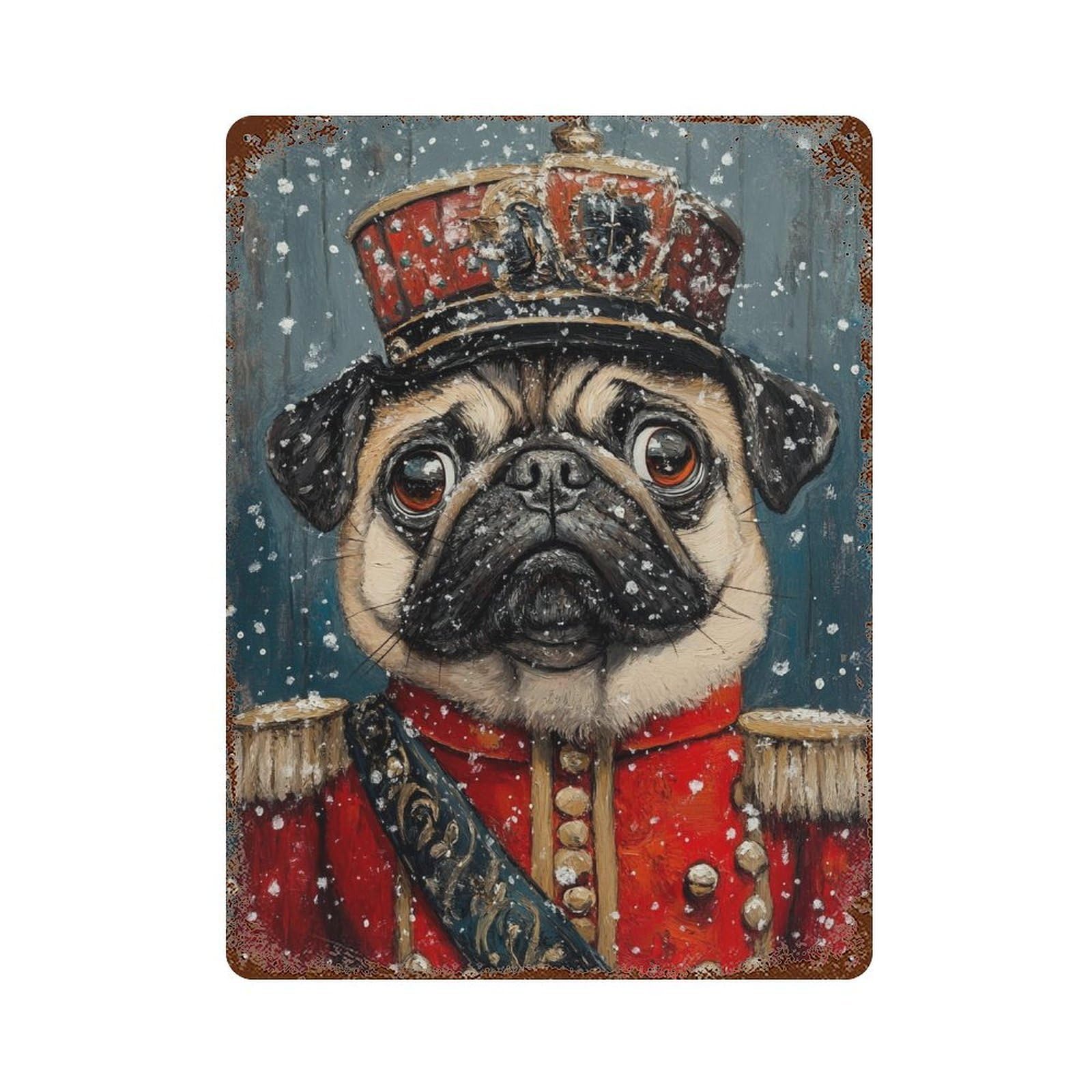 Royal Pug in Snowy Majesty Rust Effect Tin Sign 15.7"x11.8", Rustic Home Decor for Cafe, Home Bar And Lounge Decor