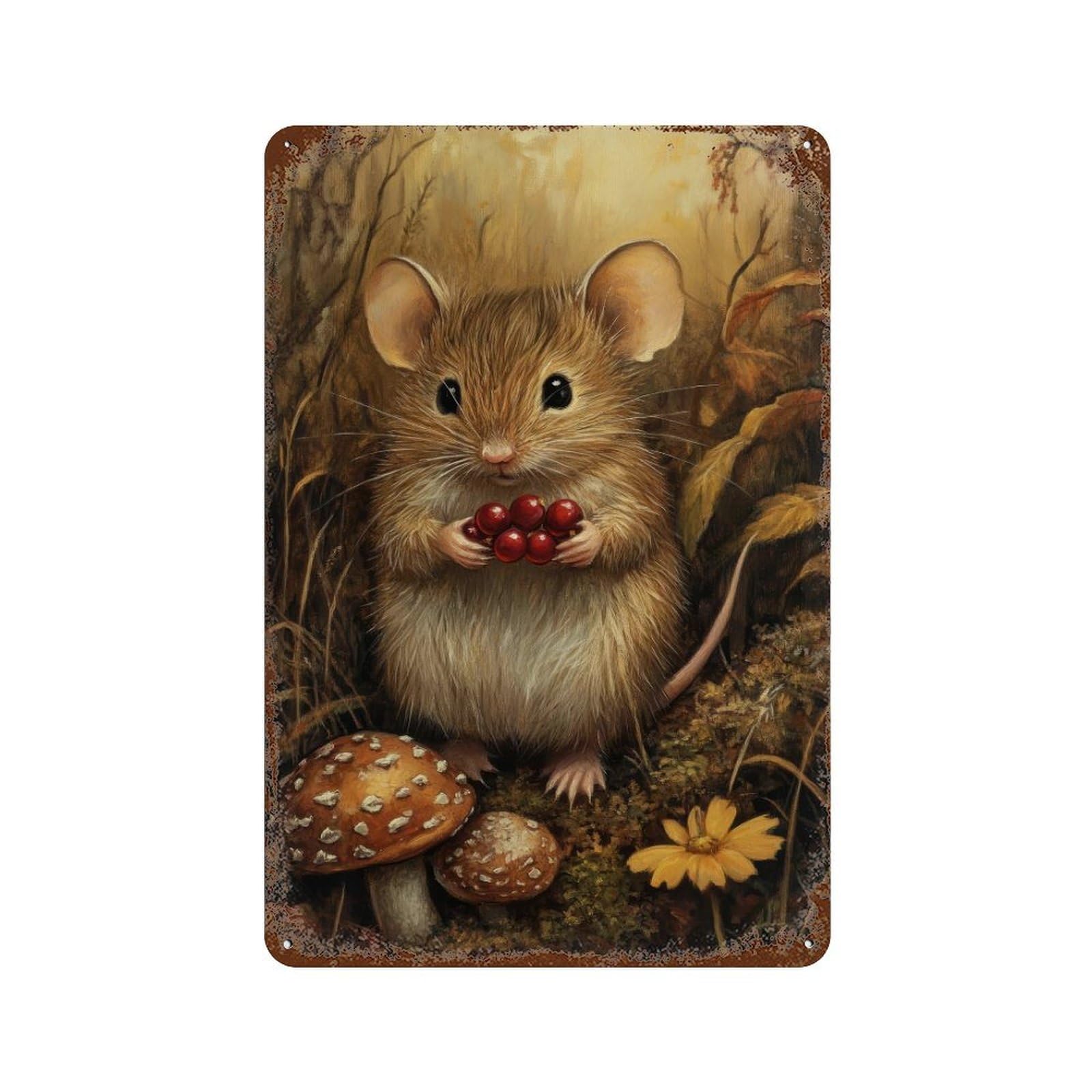 xiaoxiaoshen Mouse Cottagecore Dark Academia Whimsical Woodland Vintage Nature Wall Decor Art Metal Tin Poster Modern Home Decor Art Home Bar Shop Decorations Vintage Sign 30x20cm