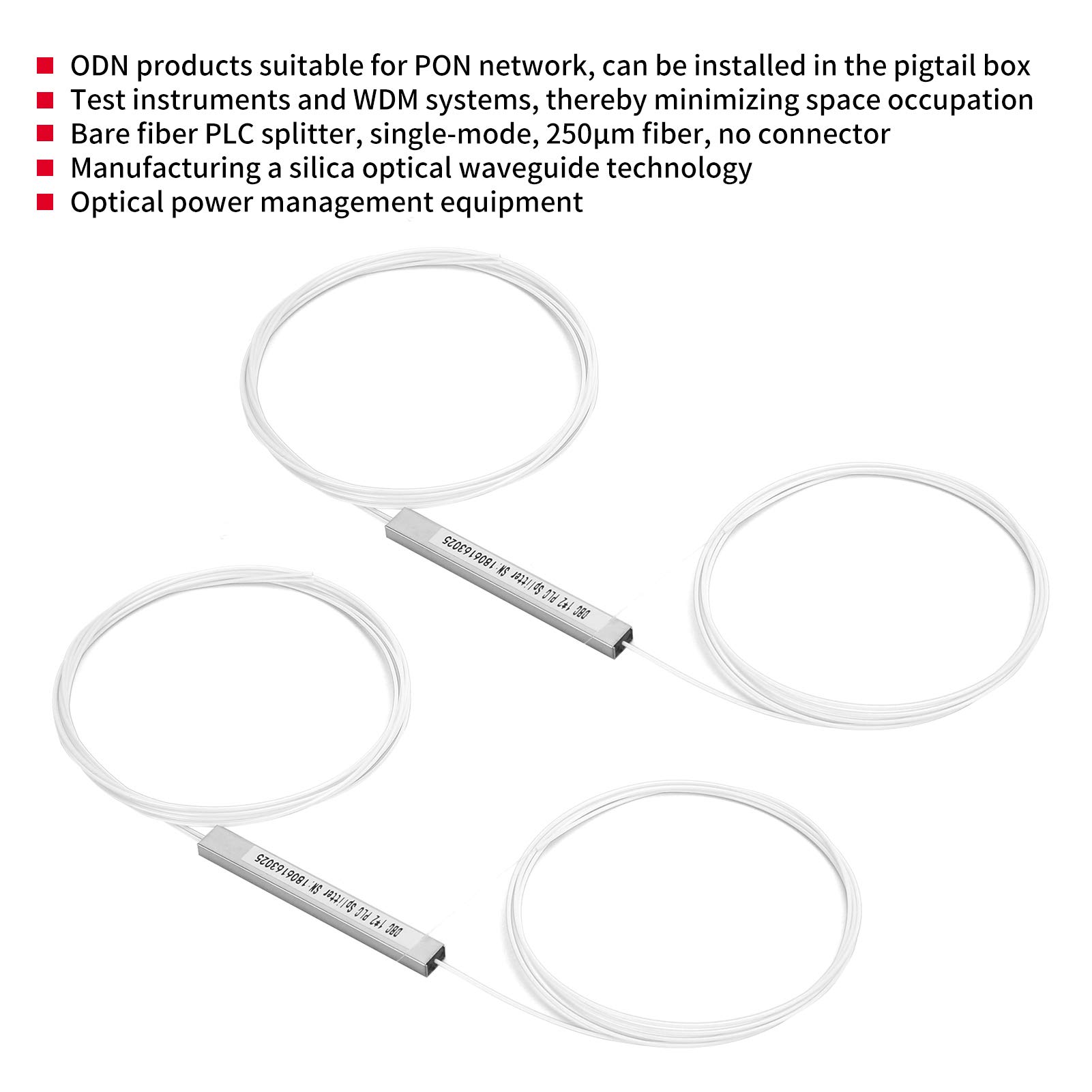 Splitter PLC Bare Fiber, Monomodale, Fibra da 250μm, Gestione 'alimentazione per Reti PON, LAN in Fibra Ottica FTTH, Progetti di Ingegneria con Strumenti di Test (1×2)