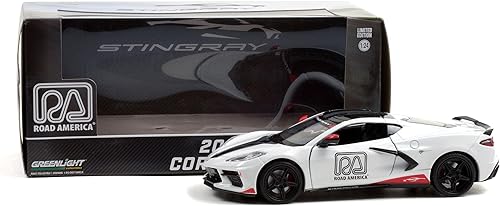 Miniatura 2 de 2020 Chevrolet Corvette C8 Stingray Coupé Blanco Oficial Pace Car Road America 124 Modelo de auto fundido a presión por Greenlight