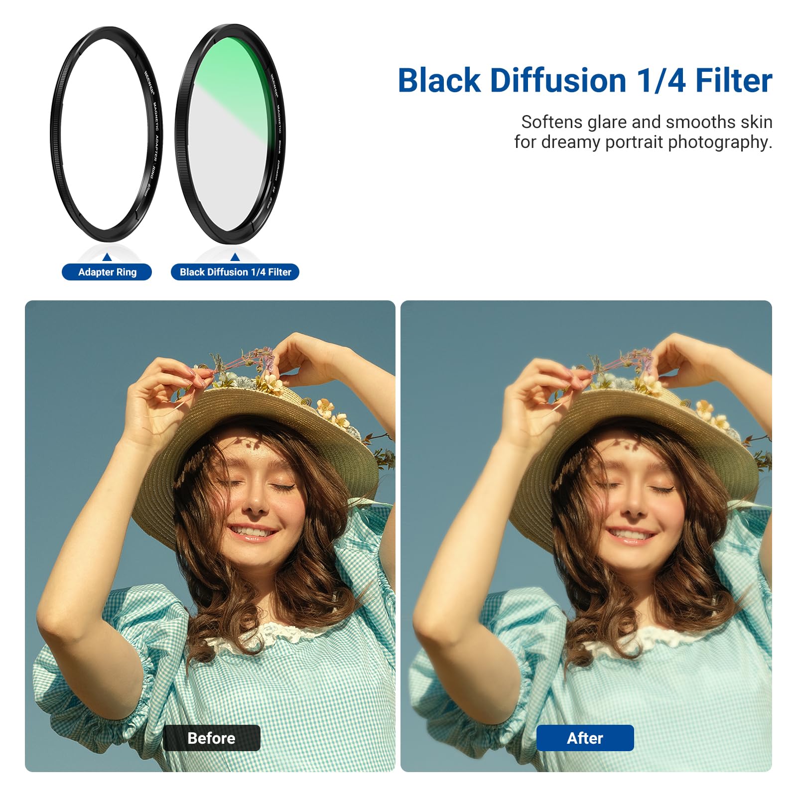 NEEWER Zestaw filtrów magnetycznych 67 mm, CPL + ND2-32 zmienna + czarna dyfuzja 1/4 + osłona obiektywu + pierścień adaptera, filtry polaryzacyjne okrągłe i neutralna gęstość, można układać w stos do
