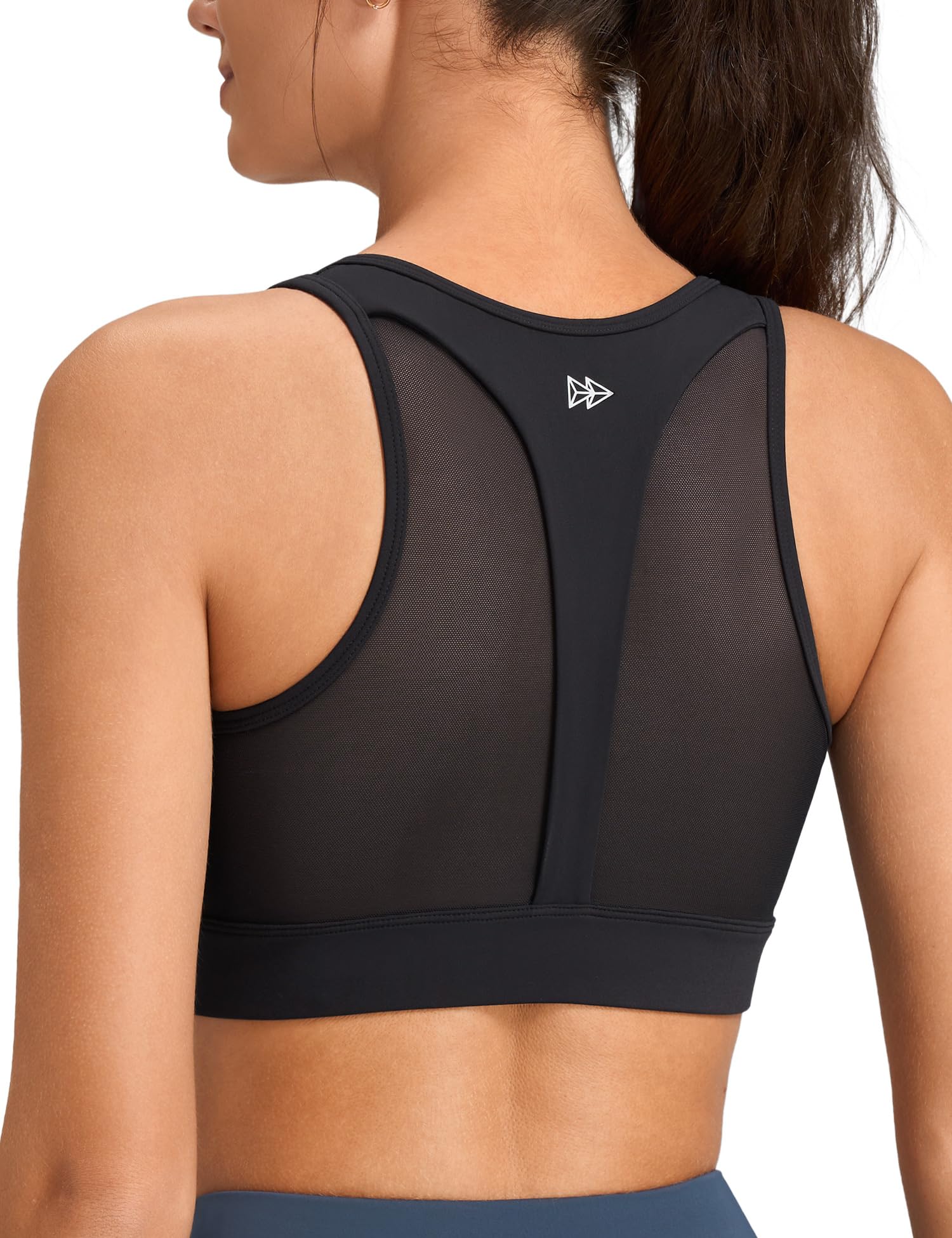 Yvette Soutien Gorge de Sport Femme Zipper Haut Maintien Grande Taille Dos Nageur sans Armature Coques Intégrées Idéale pour Gym Fitness