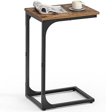 VASAGLE C-Shaped End Table, Small Side Table for Couch, Sofa Table with Metal Frame for Living Room, Bedroom, Bedside, Rustic Brown and Black