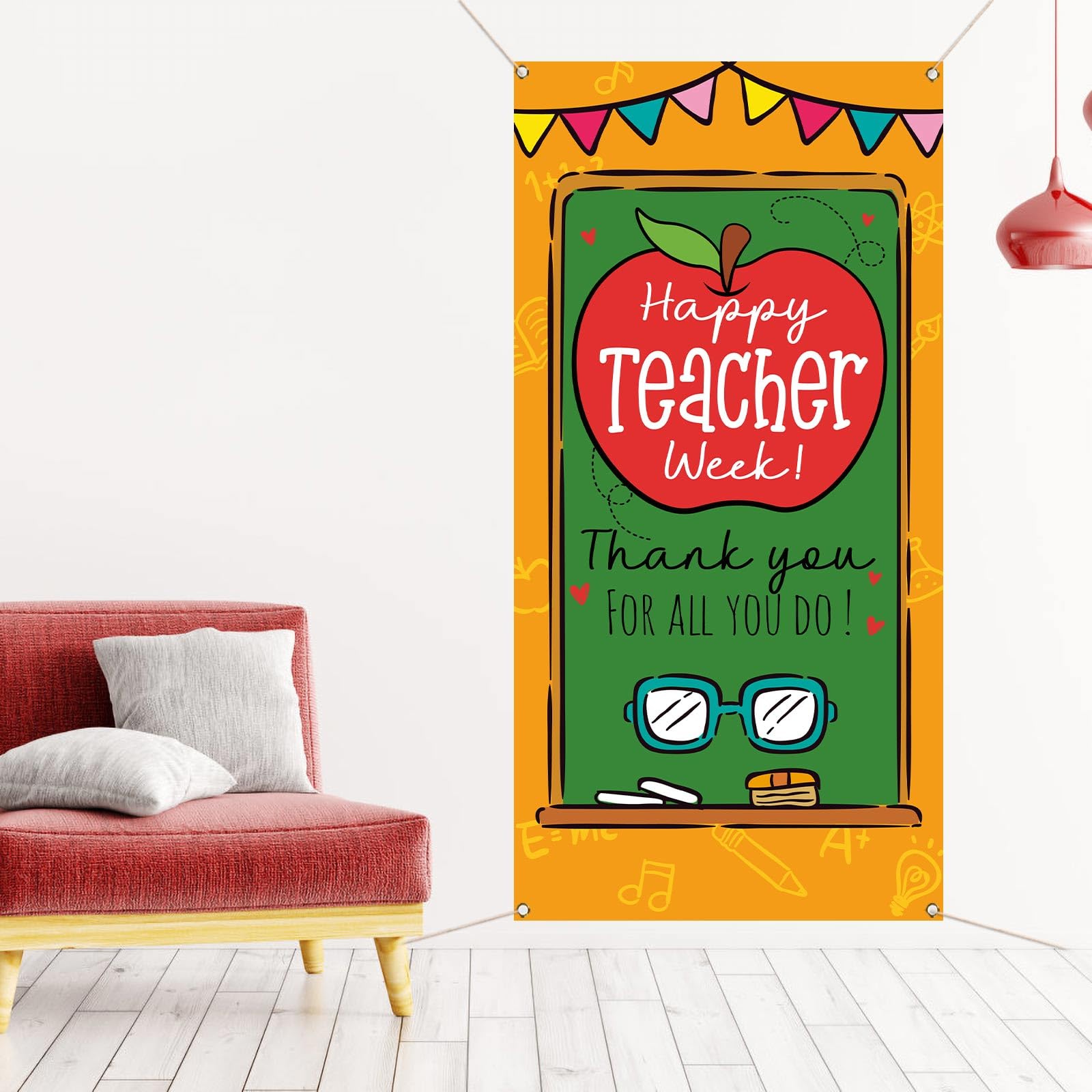 Sunwer Couverture de porte Happy Teacher Week May Thank You Teachers Décoration école salle de classe