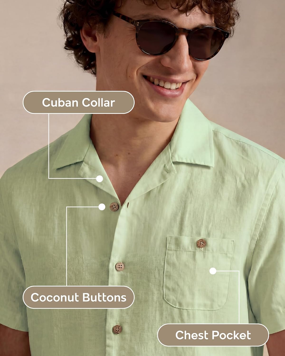 maamgic 100% Linen Shirts for Men, Mens Short Sleeve Button Down Shirt, Cuban Collar Beach Vacation Casual Summer Shirt