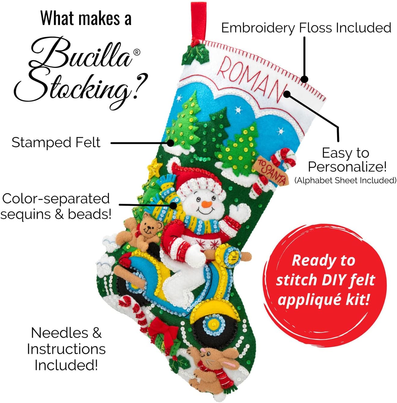 Bucilla Felt Applique 18" Stocking Making Kit, Chillin' with My Gnomie, Perfect for DIY Arts and Crafts, 89566E