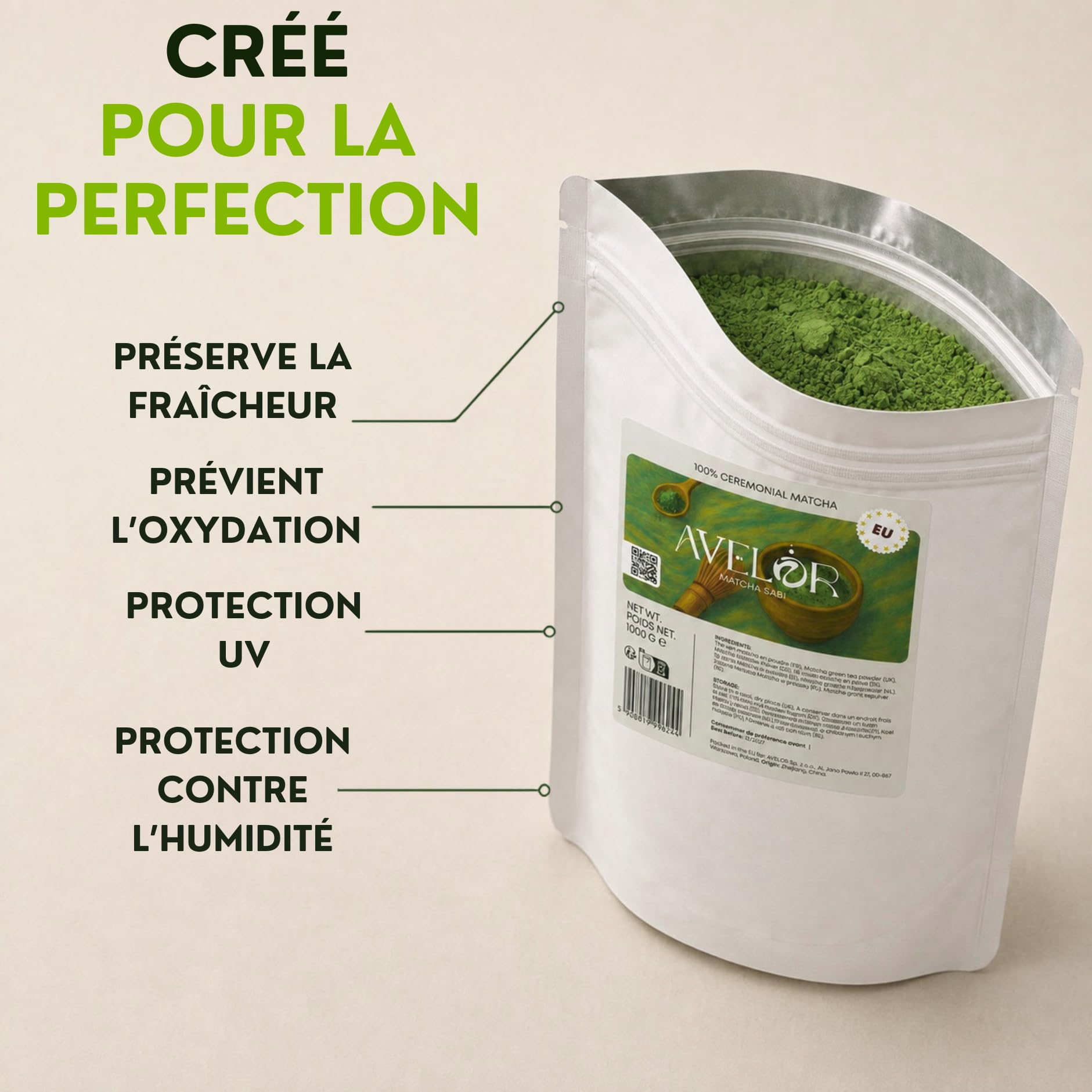 Avelor Sabi – Matcha de qualité cérémoniale – Équilibre quotidien – 500 g