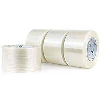Vista 8 de BOMEI PACK Cinta de fleje de 3 pulgadas, cinta de embalaje reforzada con fibra resistente, 60 yardas 5.9 mil, total 120 yardas