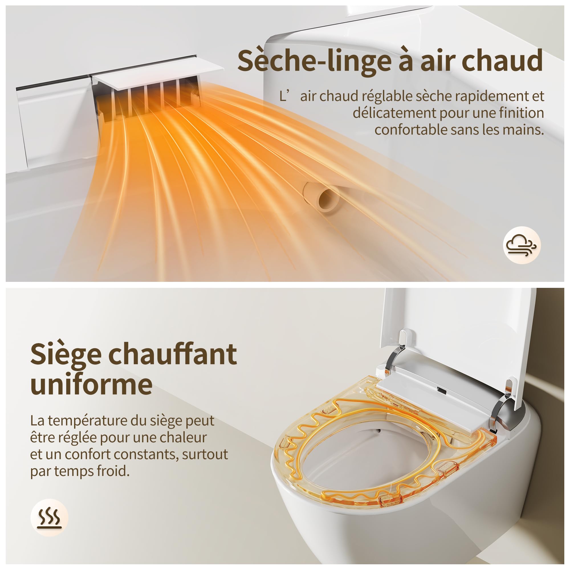 DeerValley Cuvette WC Lavant Suspendu Céramique avec Bâti-Support- Toilette Japonaise Intégrée, Fonction Bidet, Siège Chauffant, Buse Autonettoyante, Chasse Automatique, Télécommande