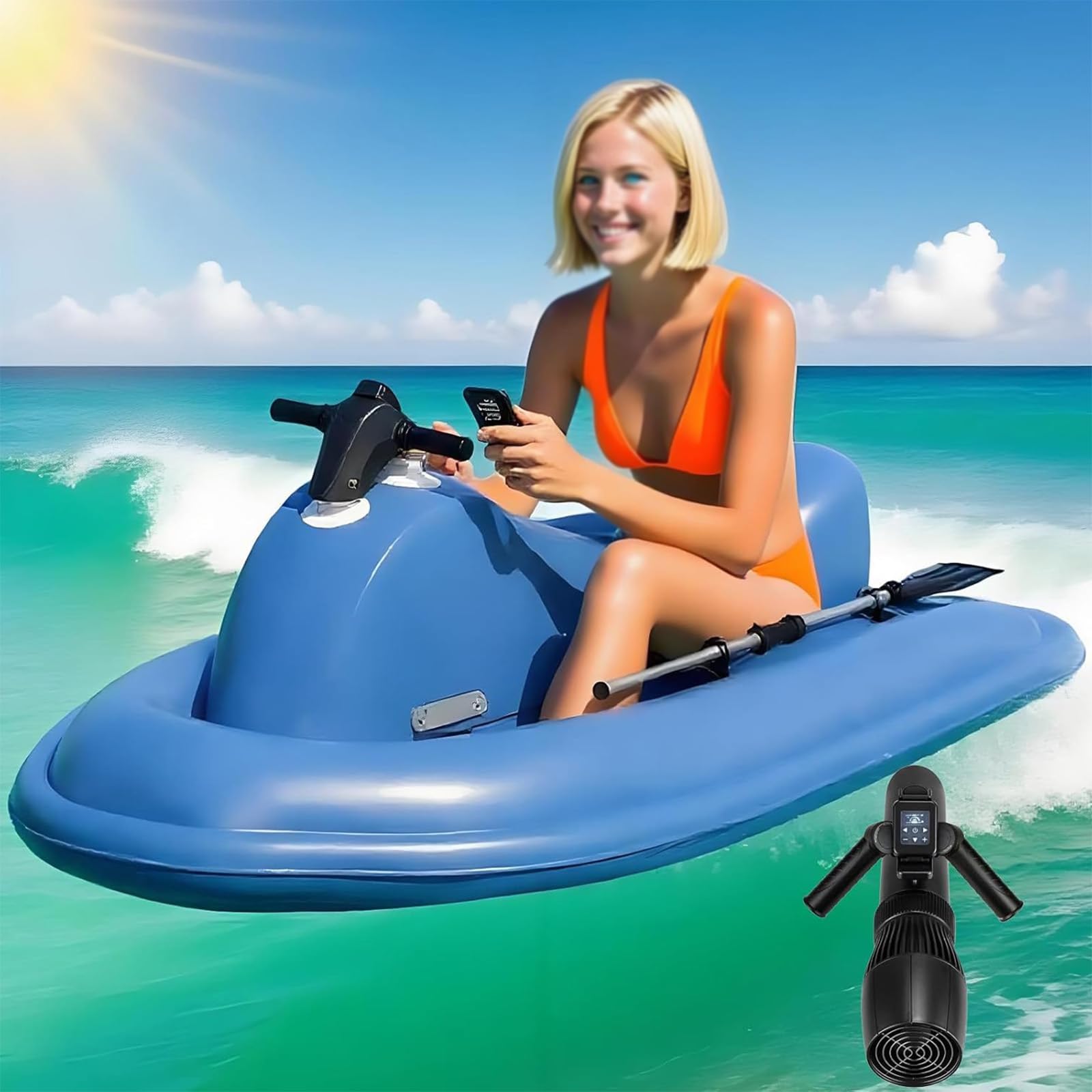 GIZMIT Dual-Fin Design Motorboat, 2-Person Inflatable Jet Boat - 330lb Capacity Easy Ride Mini Jet Boat with Scooter | 10-Speed Control & 130/160 Min Runtime | Pool Lake Ocean Use 700W16A