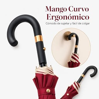 Etrexonline Automatic Long Umbrella 8 Double Ribs Large Windproof Waterproof Umbrella Comfortable Curved Handle Design with White Edge, 110cm for Men and Women