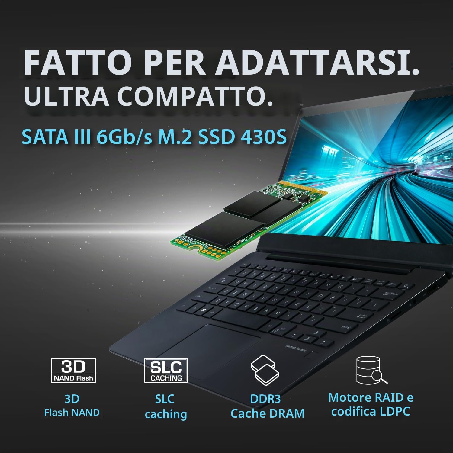 Transcend TS128GMTS430S Unità a Stato Solido Interna 128 GB, SATA III 6 Gb/s, 42 mm, M.2 SSD 430S