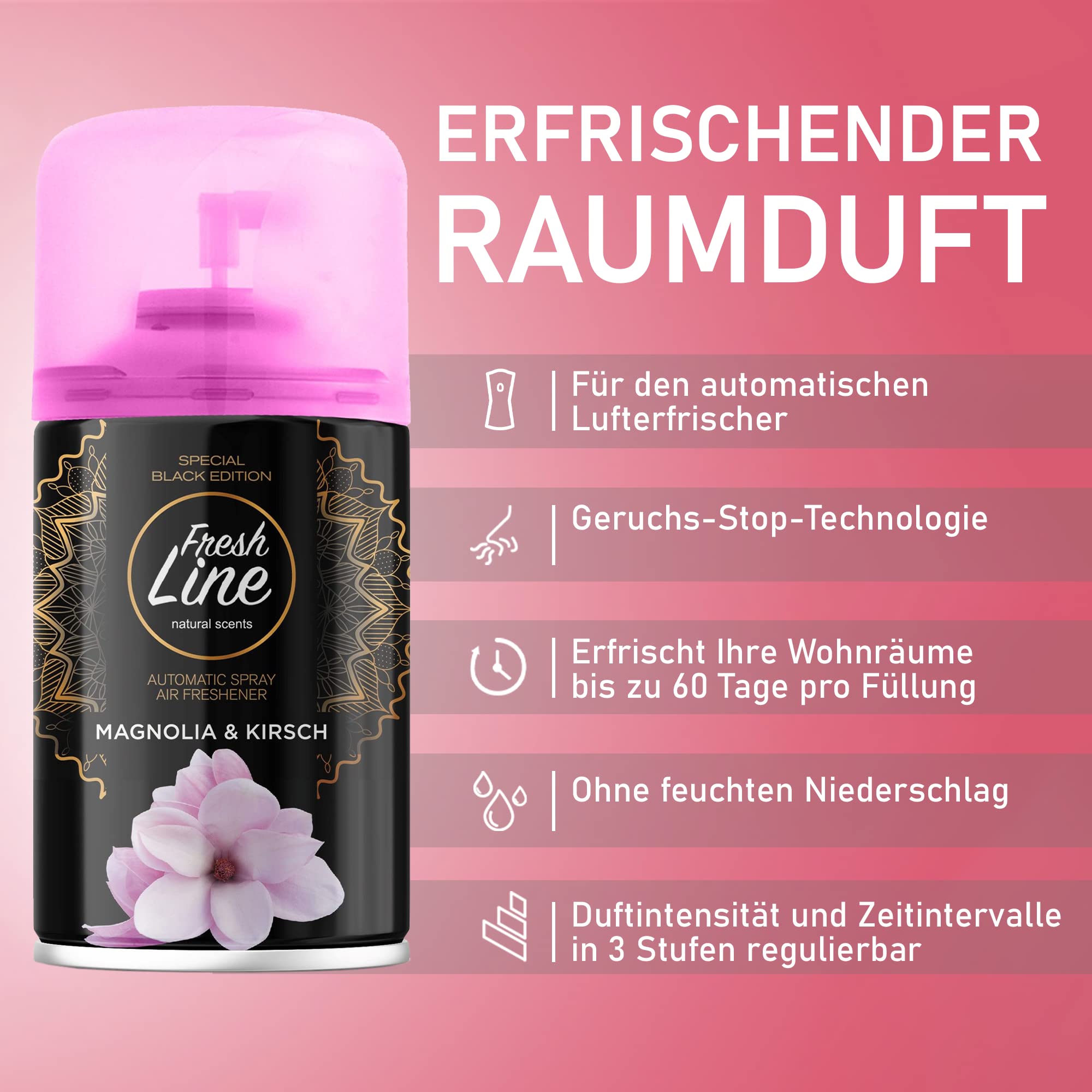 Fresh Line Lufterfrischer Set MIX PAKET 24 er Pack Aromatischer Raumduft passend für alle Automatische Duftspender, Sprühgeräte, Maschinen, Erfrischendes Aroma, Duftintensität, Zeit Einstellung