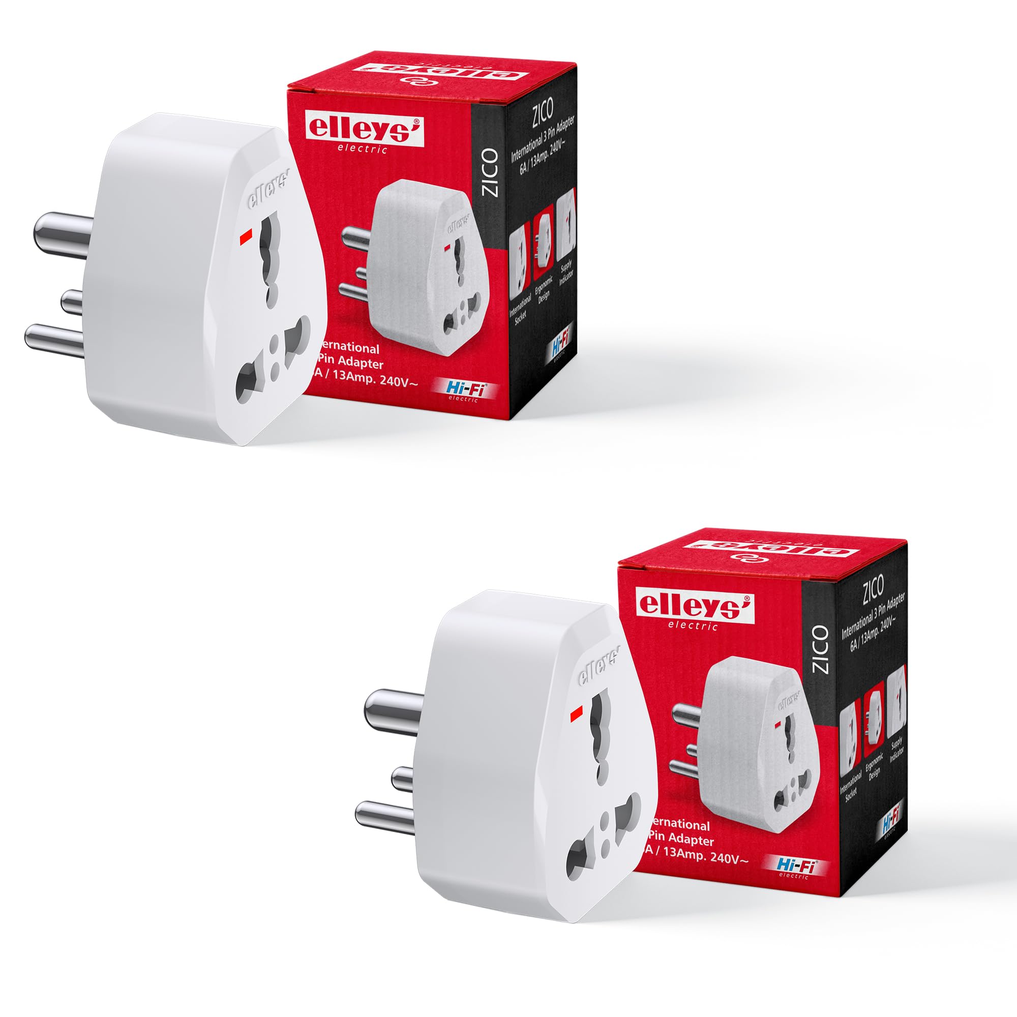 elleys' Elleys Zico 3 pin Socket US Converter for India (USA, UK, China) Australia to India Plug Converter - Type D Plug Adapter 6A / 13amp - 240V 2pin 3pin Socket Travel Adapter for Home, Office - 2 Pcs-picture-32
