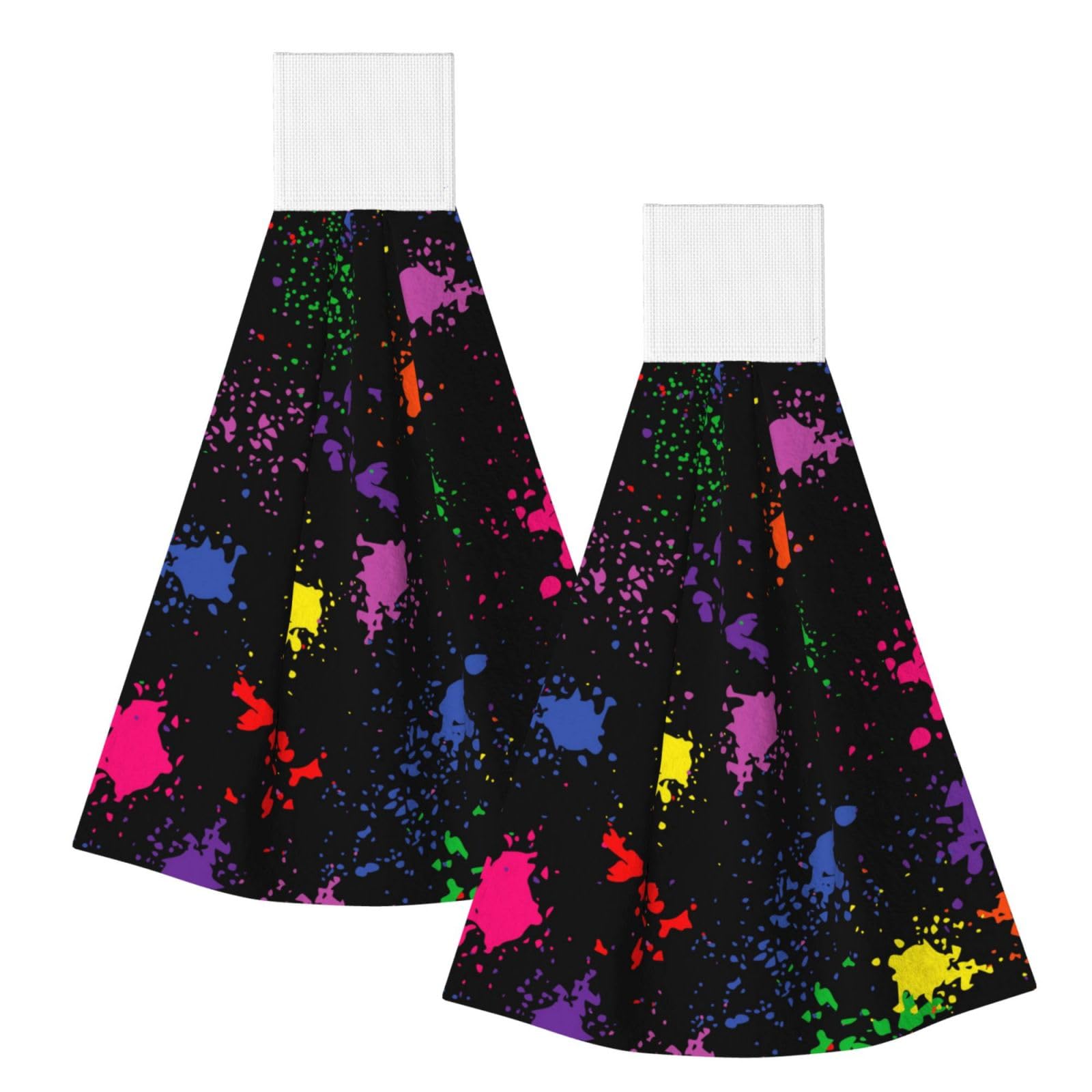 DOPKLNA Rainbow Splatter Neon On Dark, 2 Pcs Hanging Coral Fiber Hand Towels for Bathroom, Absorbent Kitchen Towels