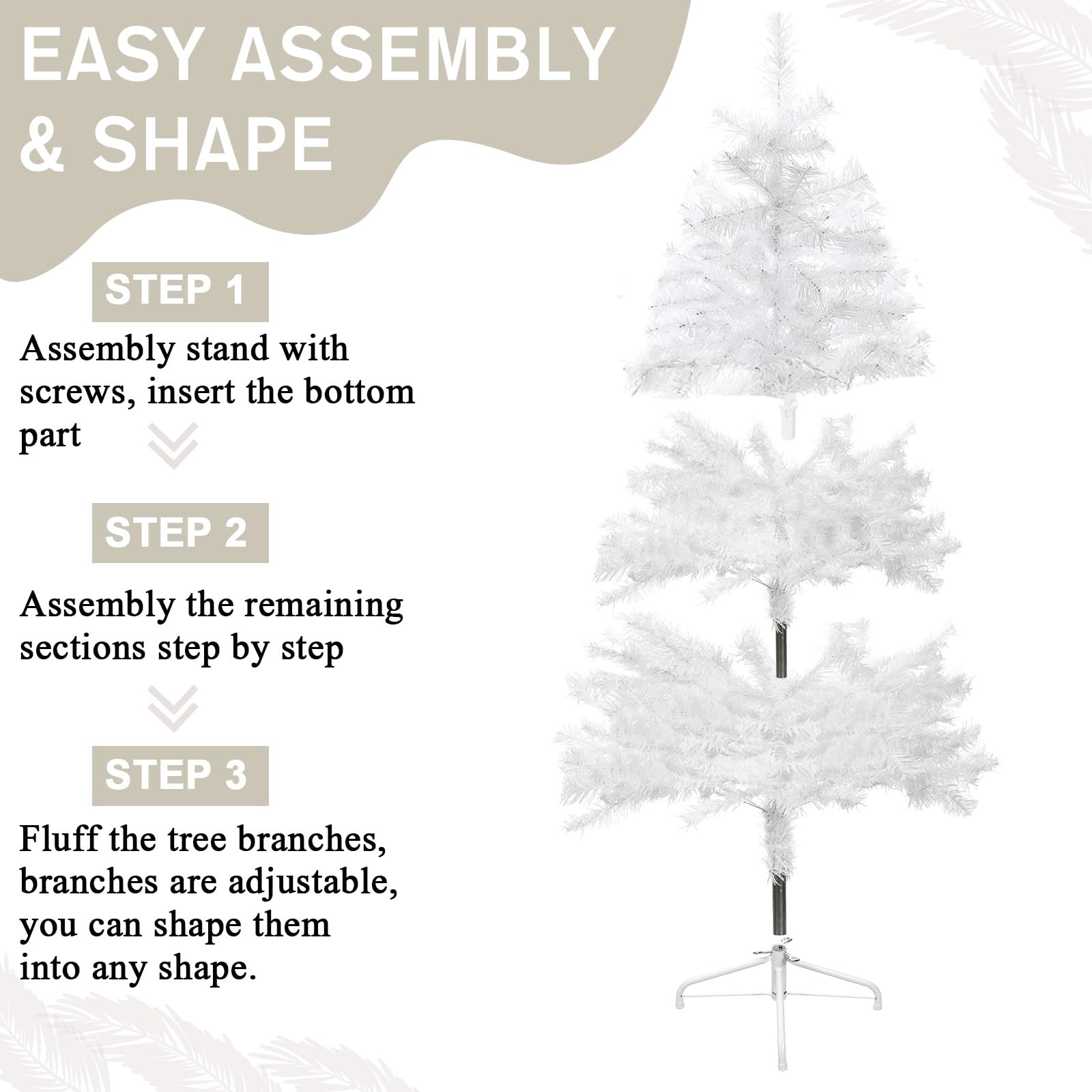Lunmon Lot de 44 demi-sapins de Noël de 1,2 m pour mur d'angle avec boule lumineuse de Noël, guirlande lumineuse en forme de stalactites, fleurs, flocon de neige, ruban sur le dessus pour les vacances