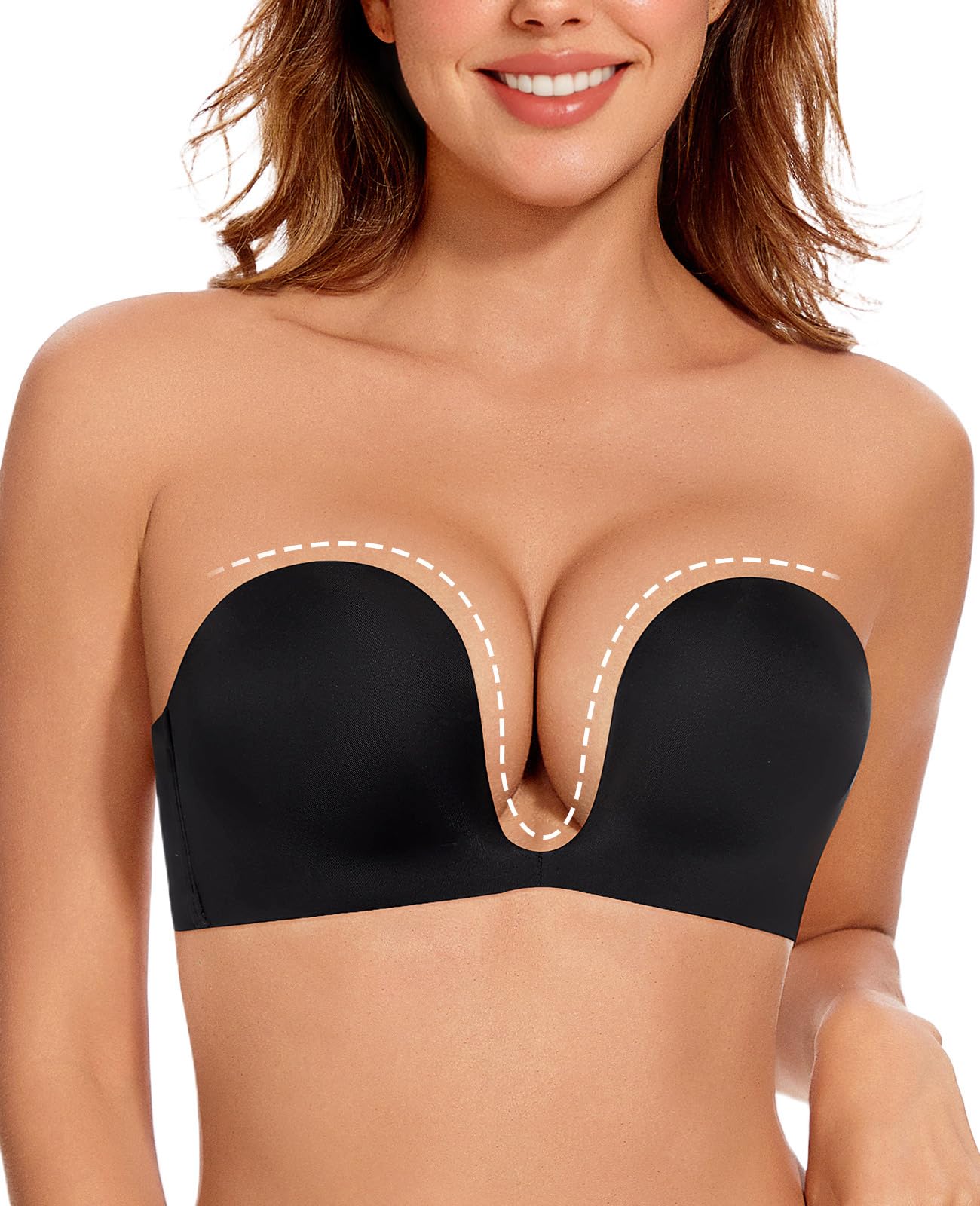 Upushall Strapless Bra Push Up Deep Plunge Non Slip Padded U Shaped Bra