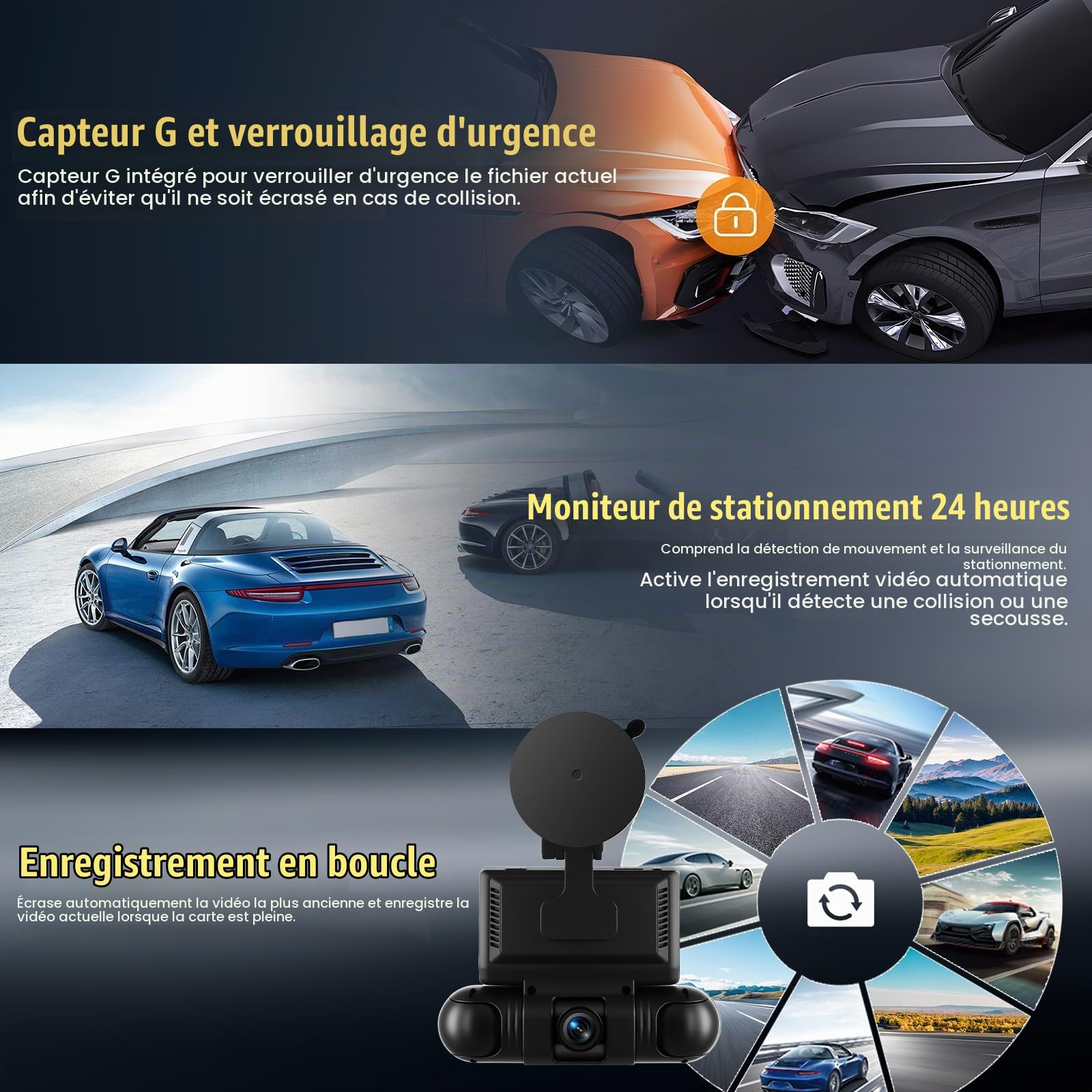 2K Dashcam Avant et Arrière avec APP WiFi, Dashcam Voiture avec Grand Angle 150°, Vision Nocturne, Surveillance du Stationnement, G-Sensor, Enregistrement en Boucle, APP, Aide au recul