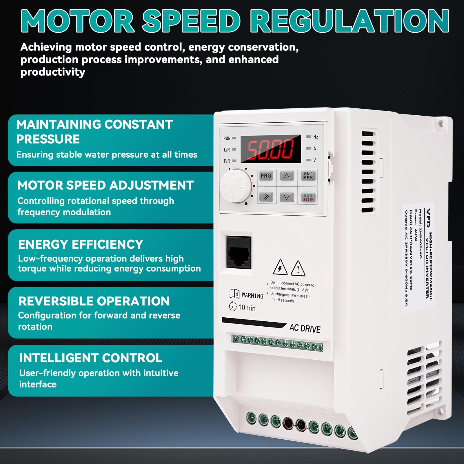 Transformateur 220v 380v Variateur de Frequence Convertisseur 220v Entrée Monophasée Vers 380v Sortie Triphasée Variateur de Vitesse pour 2,2 KW Moteur de Broche CNC(4KW)