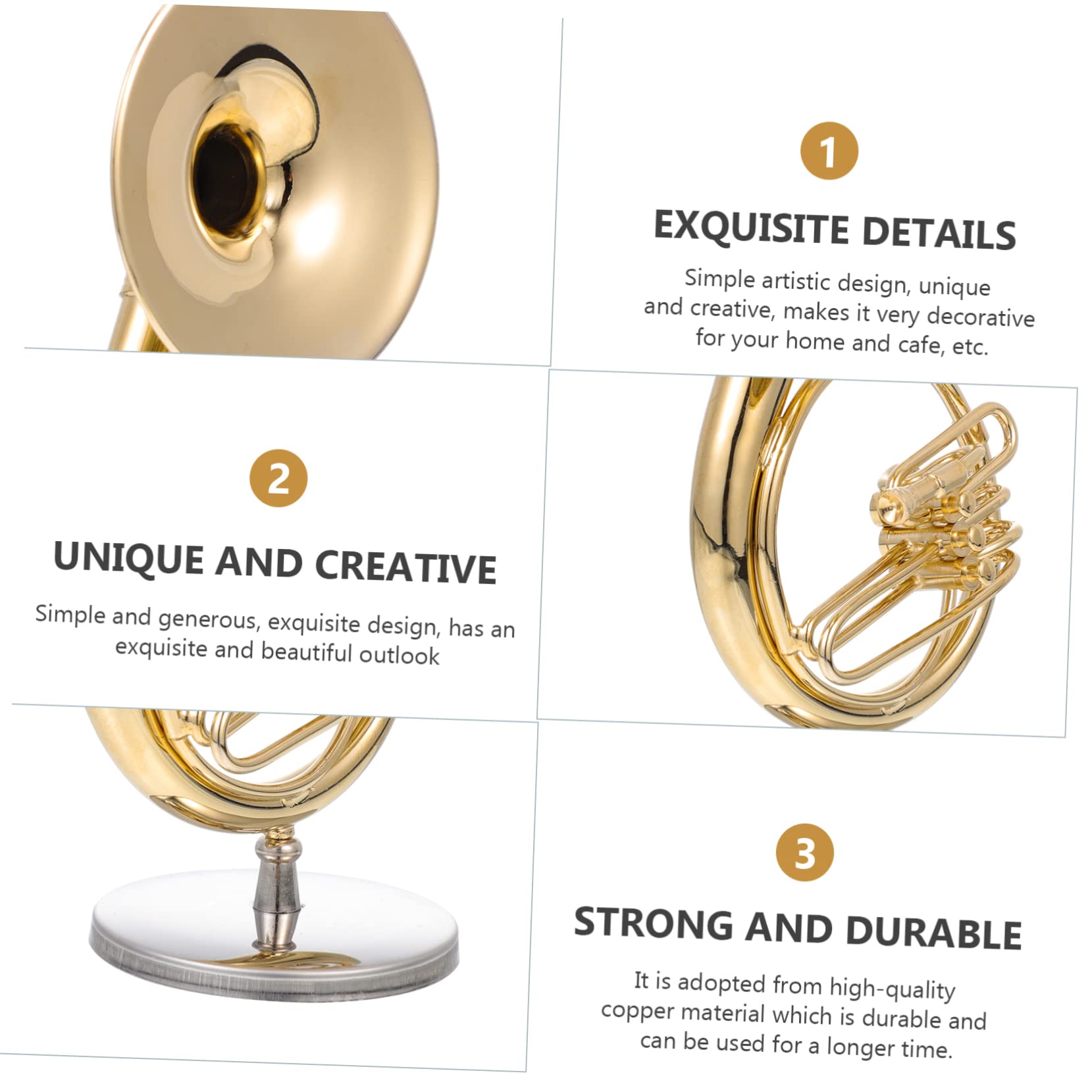 TOYANDONA Sousaphon Modell 13cm 1 Satz Kupfer mit Kasten und Sockel | Gold, für Zuhause und Café, Sorgfältig Gefertigt, Dekorative Ausführung