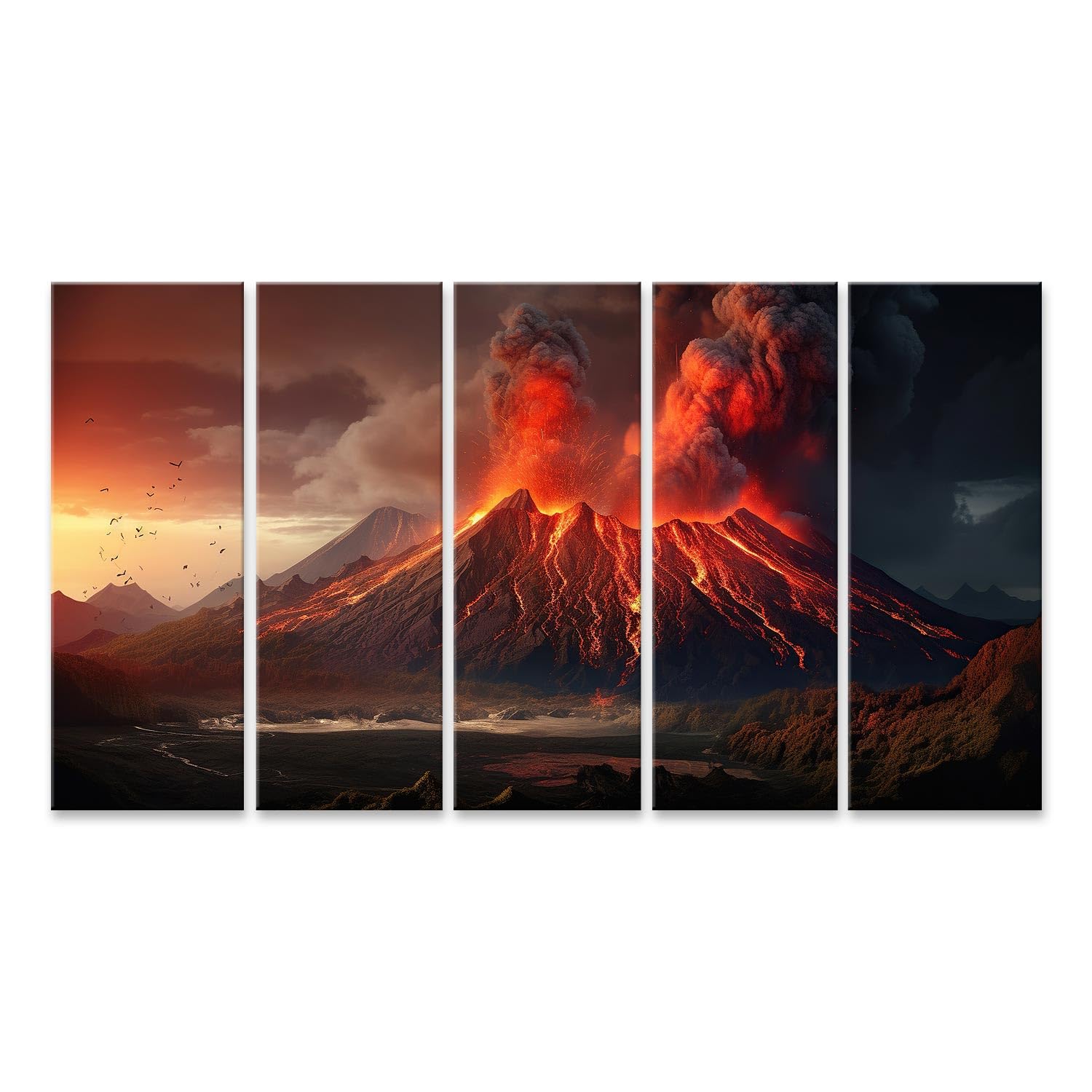 Tableau sur toile cascade lave fondue poster mural ciel feu fumee islandburner