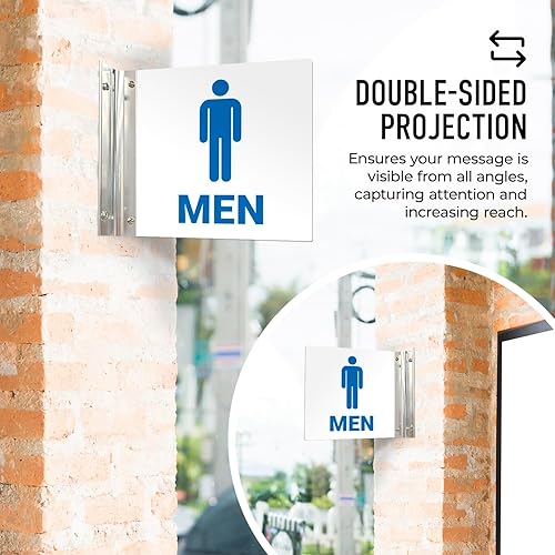 Miniatura 3 de Letrero de proyección de baño para hombre, doble cara, 6x6 pulgadas, ACM, con accesorio de níquel cepillado, fabricado en EE. UU