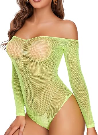 FANCAME Women Lingerie Sparkle Fishnet Bodysuit Sexy See-Through Strapless Lingerie Thong Erotica One-piece Bodysuits