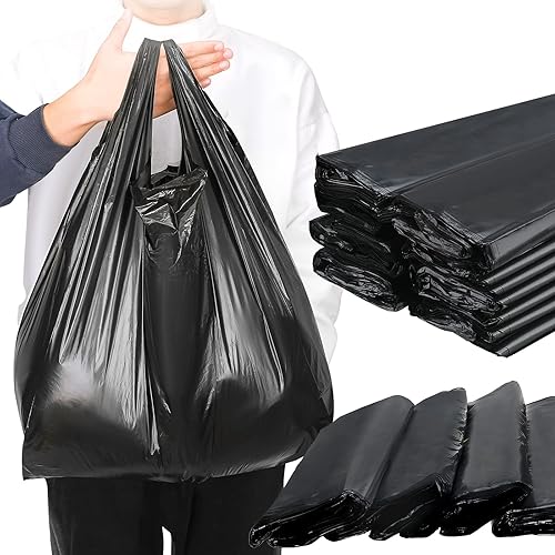 Kisston 400 bolsas de plástico para camisetas de tamaño jumbo con asas, 35 micrófonos, bolsas grandes de plástico liso para comestibles, gruesas y